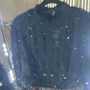 Black Sequin Fringe Sweater